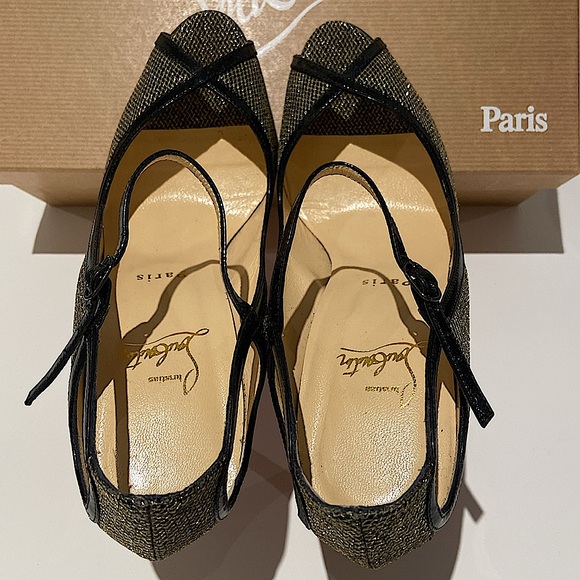 Christian Louboutin 1 EN8 100 Glitter York Gold/Black - Picture 6 of 12